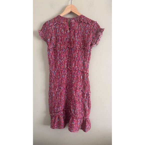Free People Pink Floral Short Sleeve Smocked Stretch Mini Dress Women's  S/P - Picture 5 of 8